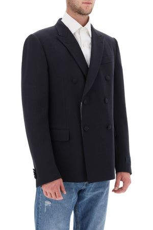 VALENTINO GARAVANI Men's Navy Blue Raffia Double-Breasted Blazer (2024 Autumn/Winter Collection)