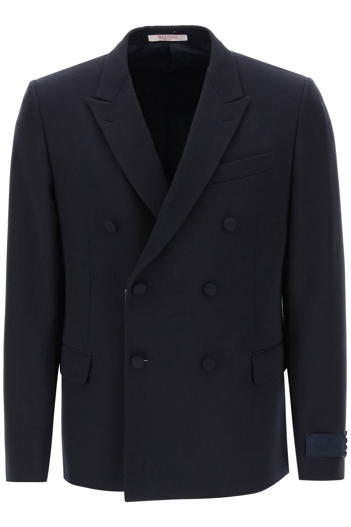 VALENTINO GARAVANI Men's Navy Blue Raffia Double-Breasted Blazer (2024 Autumn/Winter Collection)