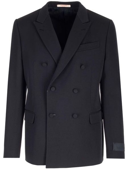 VALENTINO GARAVANI Men's Navy Blue Raffia Double-Breasted Blazer (2024 Autumn/Winter Collection)