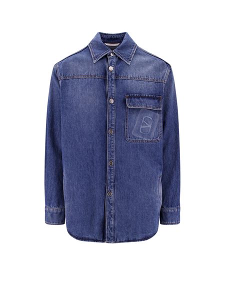 VALENTINO Denim Overshirt with Contrast Stitching for Men