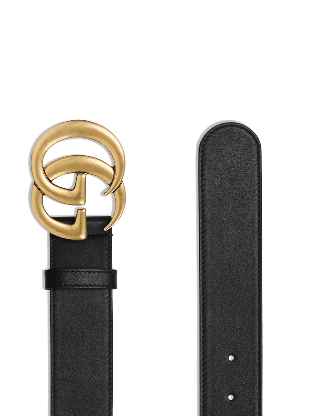 GUCCI Genuine Leather Buckle Belt for Women - Aged Gold-Tone Metal Buckle, Black