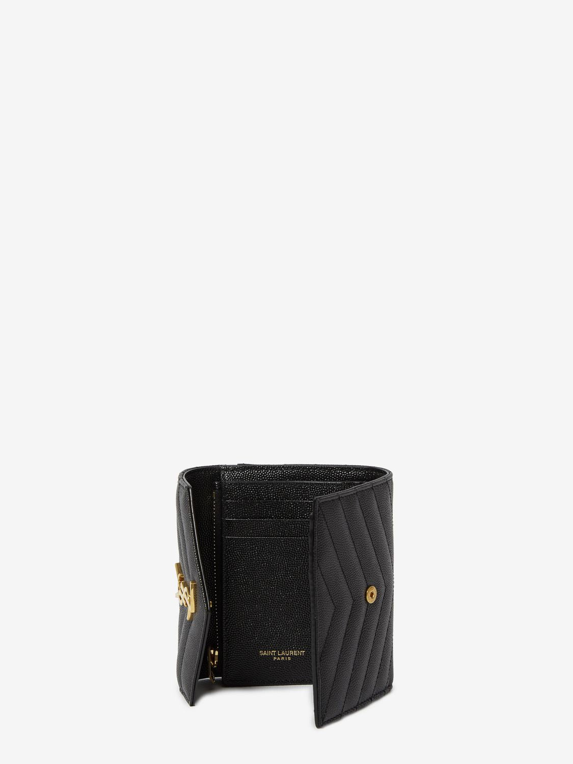 SAINT LAURENT キルティングレザーのブラックモノグラム小財布