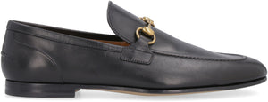 GUCCI Stylish Black Leather Men's Loafers with Aged Gold-Tone Hardware