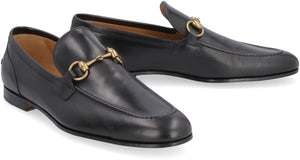 GUCCI Stylish Black Leather Men's Loafers with Aged Gold-Tone Hardware