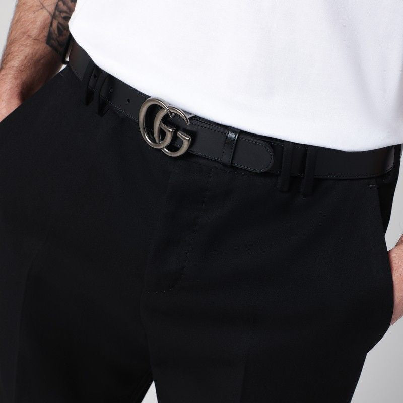 GUCCI Leather Belt with Adjustable Double G Buckle - 3cm Width