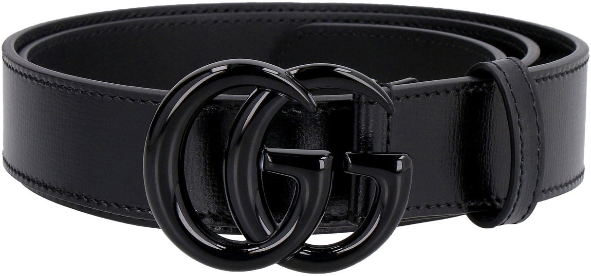 GUCCI Leather Belt with Interlocking G Buckle - Height 3 cm