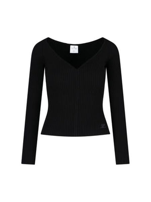 COURREGÈS Raffia V-Neck Jumper