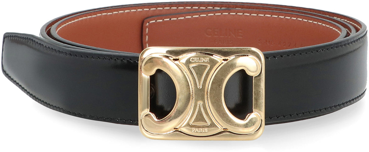 CELINE Reversible Leather Belt with Gold-Tone Buckle - 2.5 cm Height