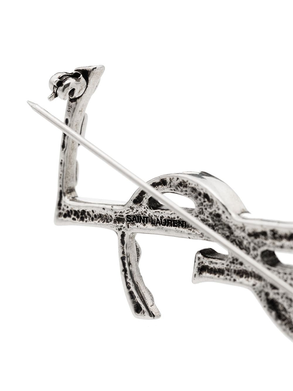 SAINT LAURENT Crocodile Texture Silver-Tone YSL Brooch for Men