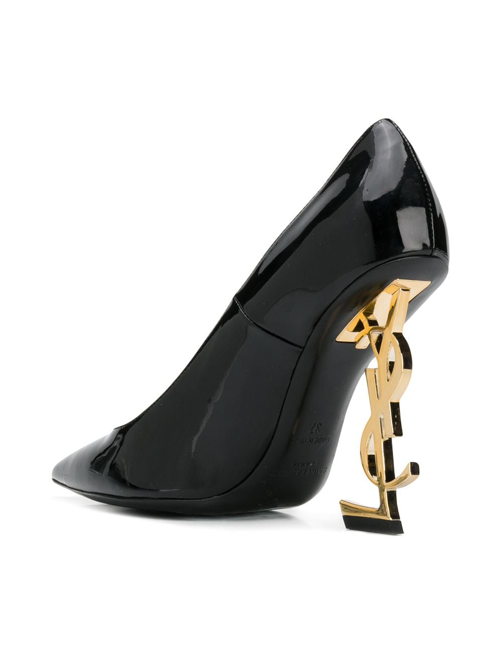 SAINT LAURENT Patent Leather Pumps with Monogram Heel