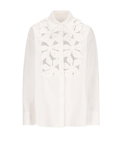 VALENTINO GARAVANI Compact Popeline Shirt with Hibiscus Embroidery - Women’s Regular Fit