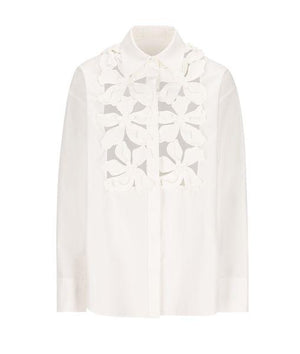 VALENTINO GARAVANI Compact Popeline Shirt with Hibiscus Embroidery - Women’s Regular Fit