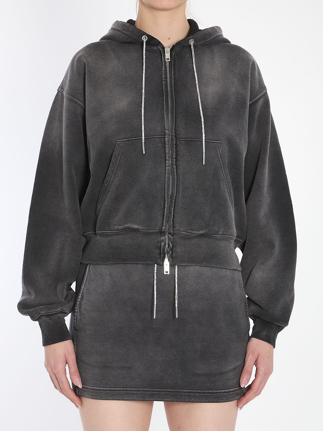 ALEXANDER WANG Mini Cropped Hoodie with Crystals