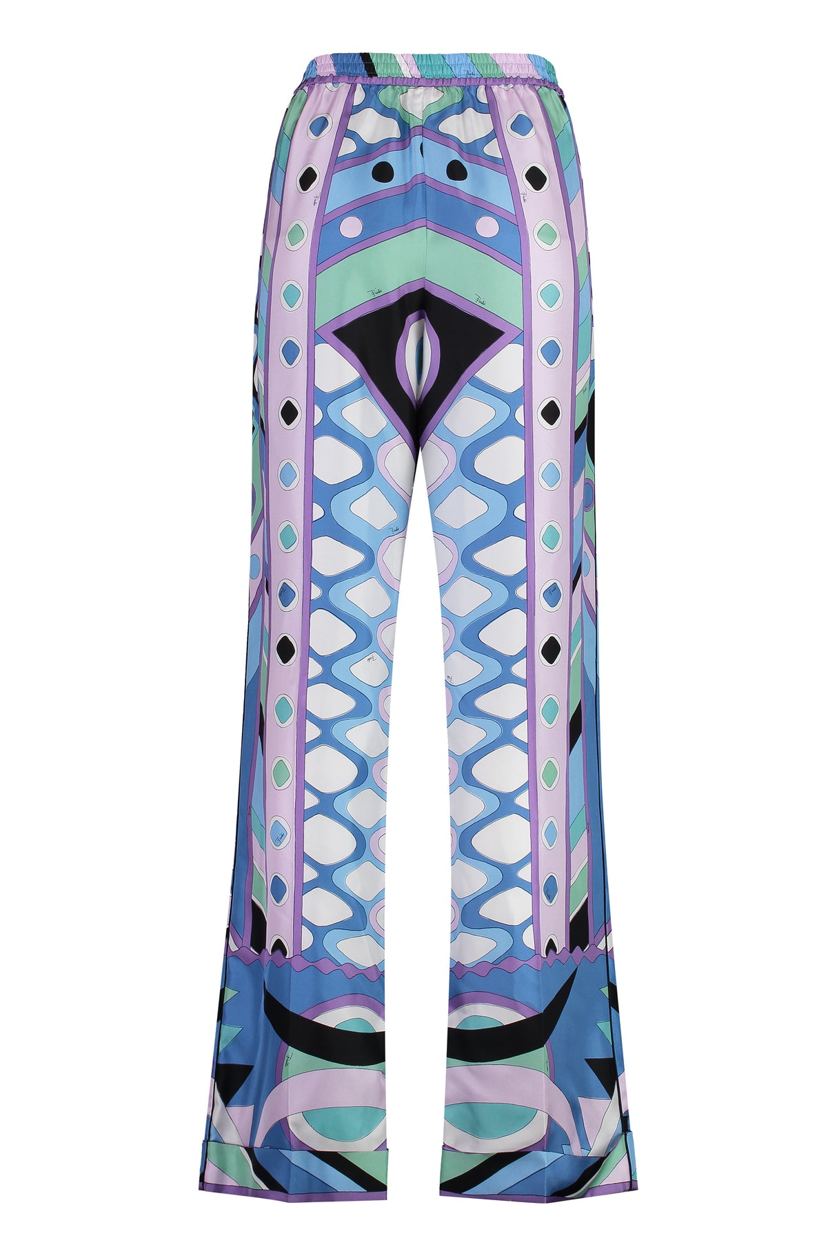 EMILIO PUCCI 高級ライトブルーシルクパンツ ヴィヴァラ柄