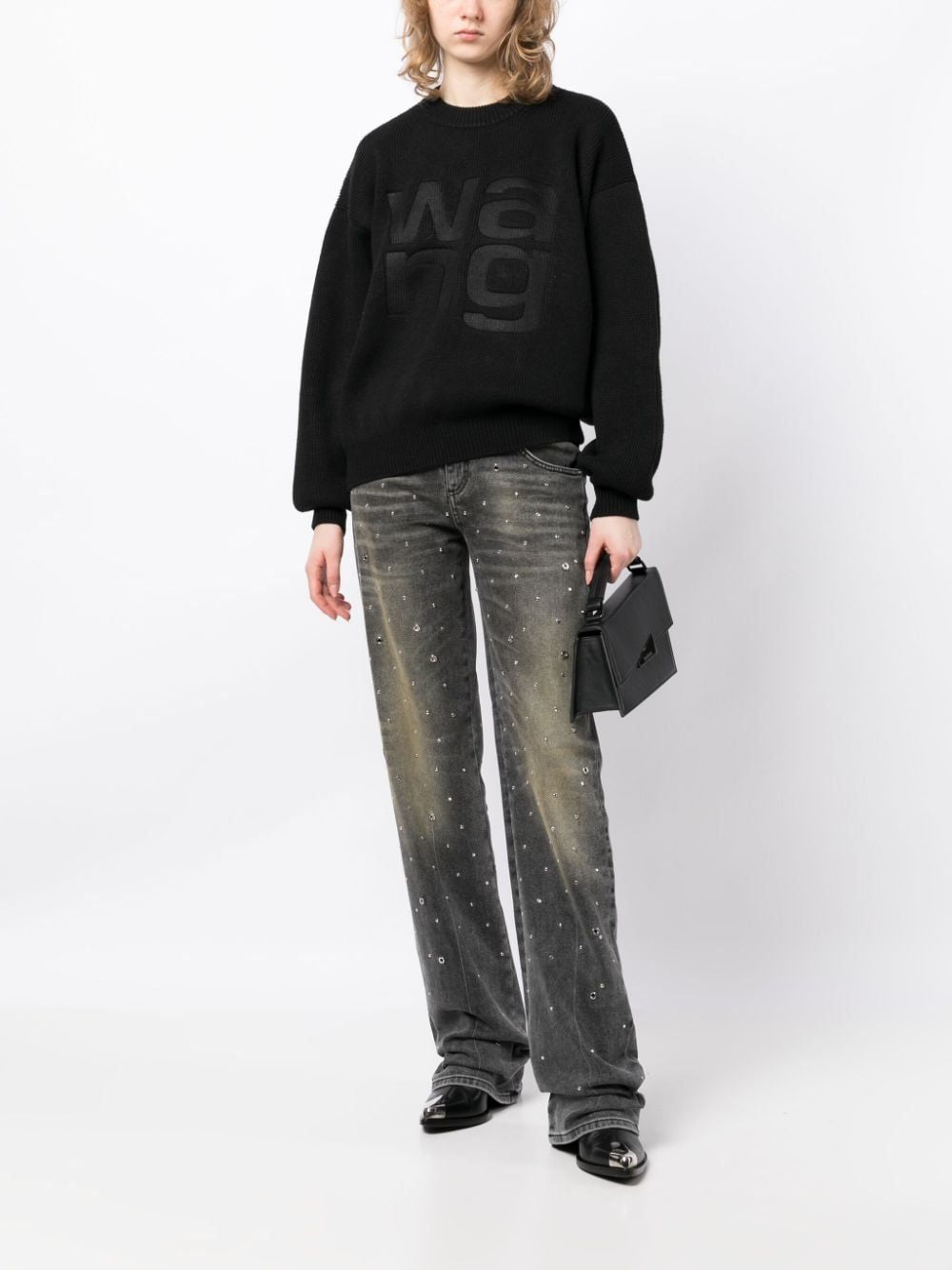 ALEXANDER WANG Black Wang Logo Jumper for Women in FW23 Collection