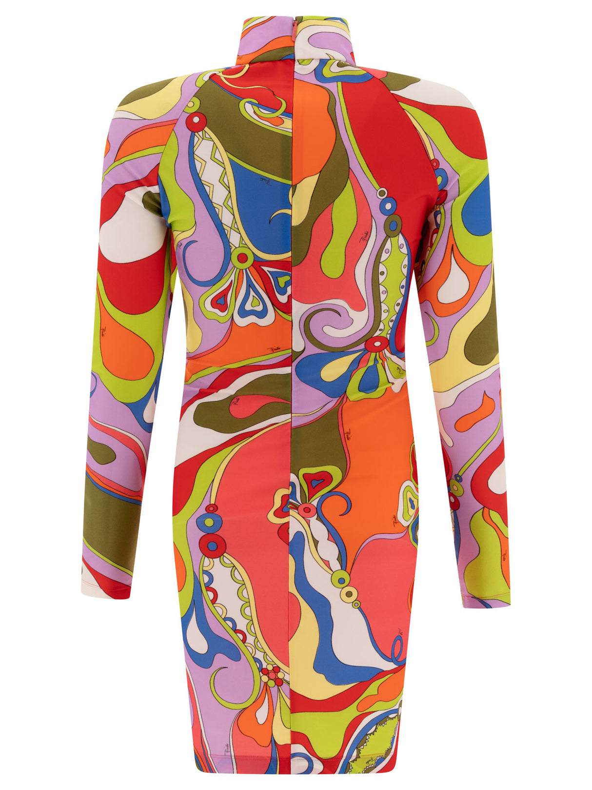 EMILIO PUCCI フクシアオーキッドプリントスリムフィットロングスリーブペンシルドレス