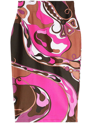 EMILIO PUCCI ユニークグラフィックプリントハイウエストミディスカート