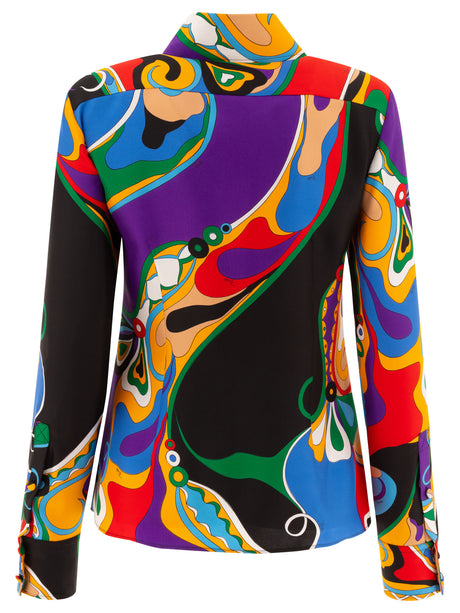 EMILIO PUCCI 蘭柄シルクツイルシャツ - ゆったりフィットの長袖