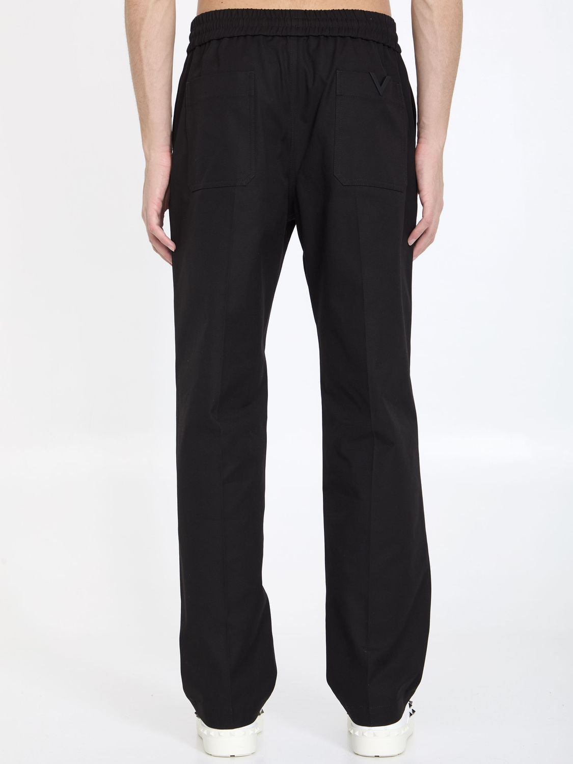 VALENTINO Stretch Cotton V-Detail Straight Leg Trousers