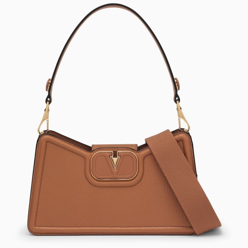 VALENTINO GARAVANI Tan-Colored Grained Calfskin Shoulder Handbag