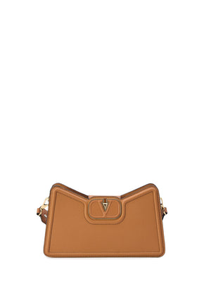 VALENTINO GARAVANI Tan-Colored Grained Calfskin Shoulder Handbag