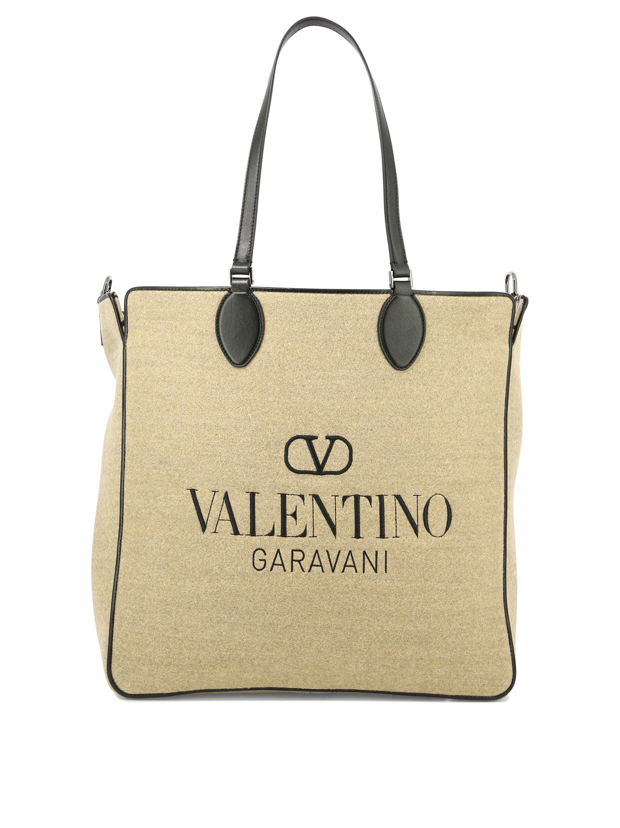 VALENTINO GARAVANI メンズSS24 ベージュ レザーホルダー付きハンドバッグ