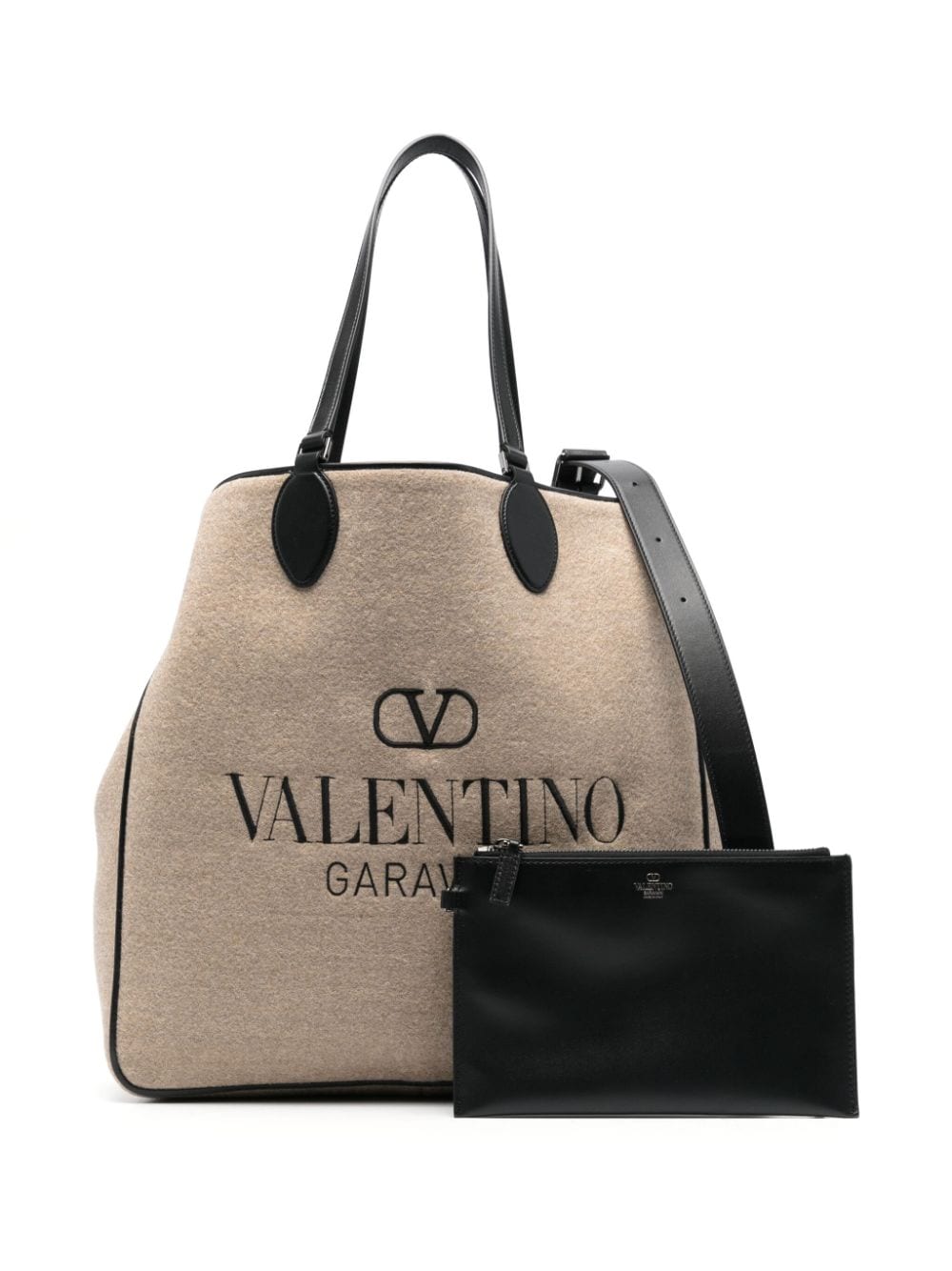 VALENTINO GARAVANI メンズSS24 ベージュ レザーホルダー付きハンドバッグ