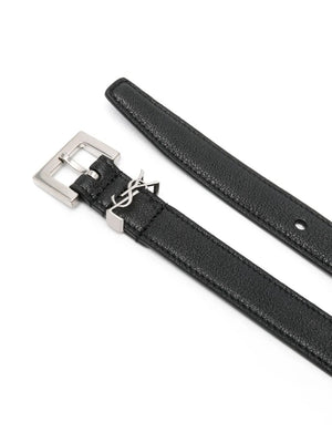 SAINT LAURENT PARIS Squared Buckle Smooth Leather Thin Belt - 2 cm Height