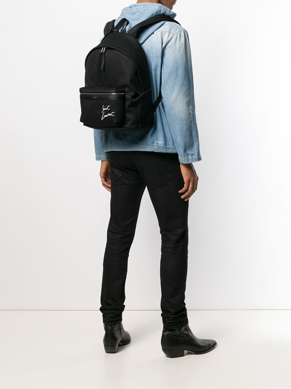 SAINT LAURENT City Backpack with Embroidered and Leather Trim - Mini Size