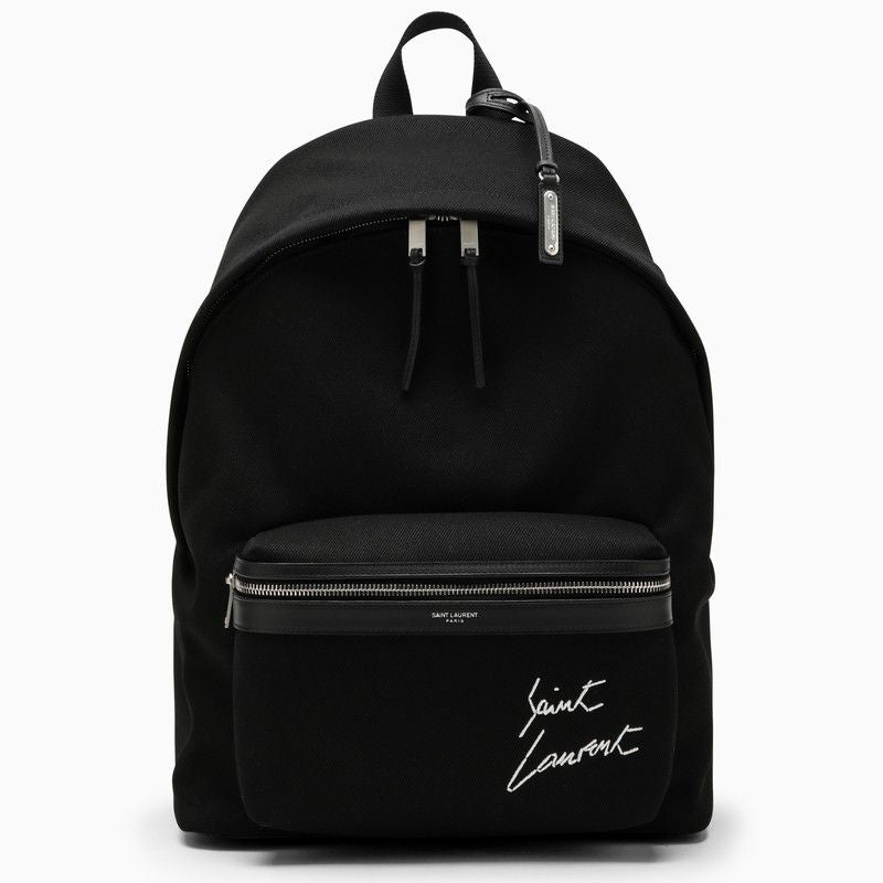 SAINT LAURENT City Backpack with Embroidered and Leather Trim - Mini Size