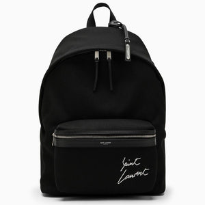 SAINT LAURENT City Backpack with Embroidered and Leather Trim - Mini Size