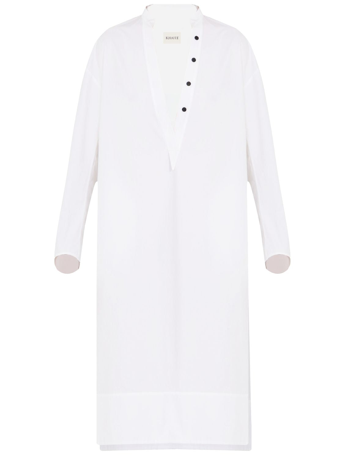 KHAITE Plunging V-Neck Cotton Dress with Button Detailing