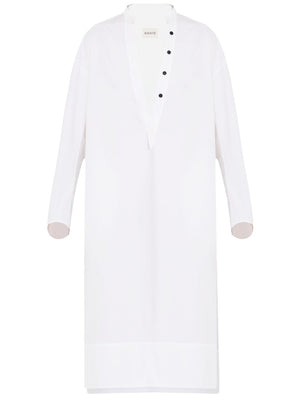 KHAITE Plunging V-Neck Cotton Dress with Button Detailing