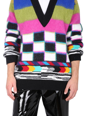 DOLCE & GABBANA V-Neck Multicolor Glitch Sweater for Men