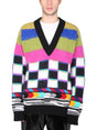 DOLCE & GABBANA V-Neck Multicolor Glitch Sweater for Men