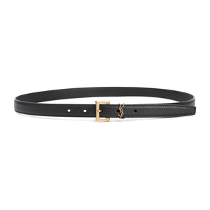 SAINT LAURENT Grained Leather Belt - 2cm Width