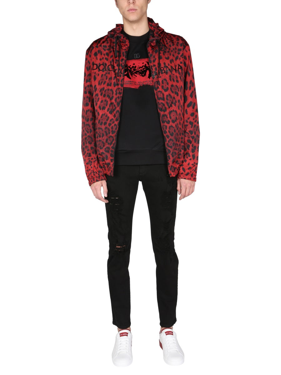 DOLCE & GABBANA Men's Animal Print Sports Jacket with Drawstring Hood