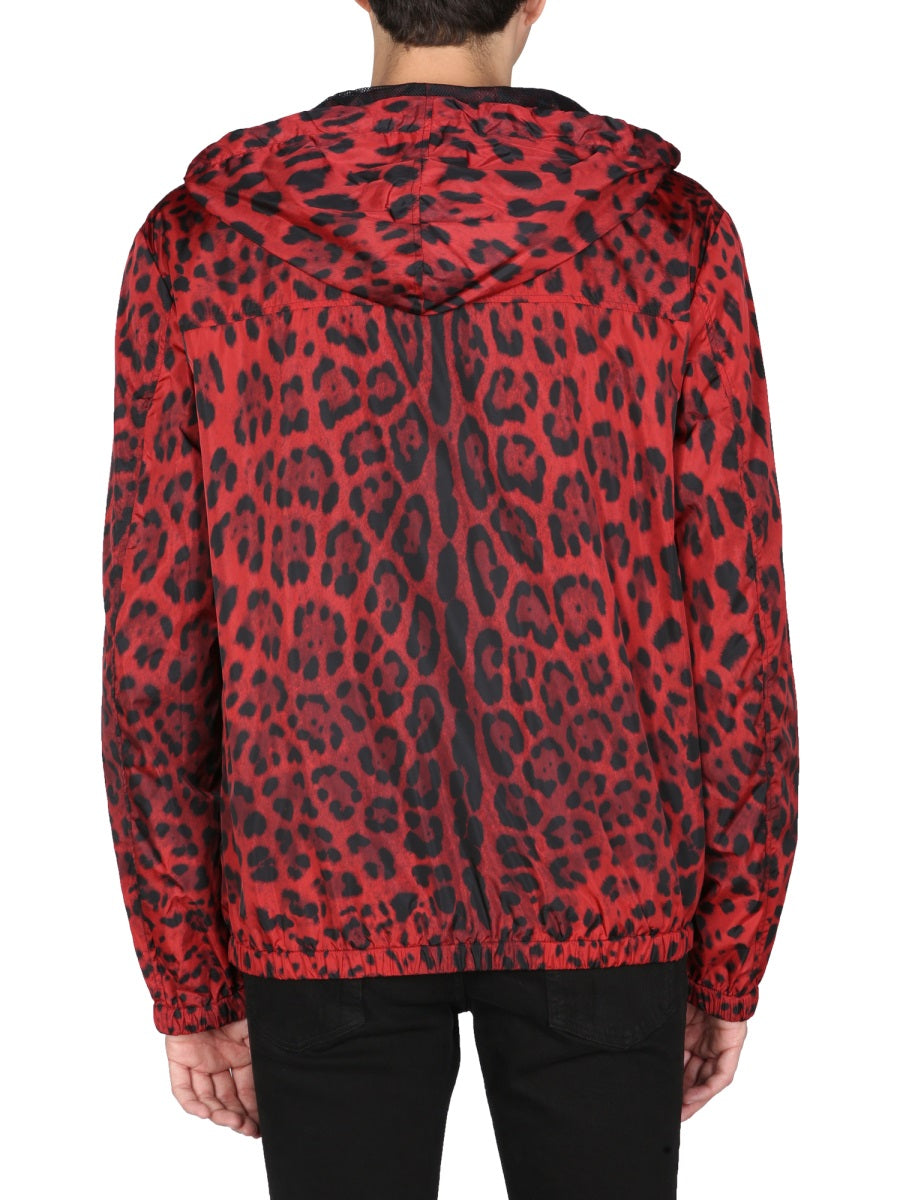 DOLCE & GABBANA Men's Animal Print Sports Jacket with Drawstring Hood