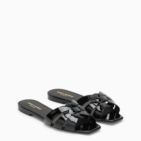 SAINT LAURENT Chic Patent Leather Flat Sandal