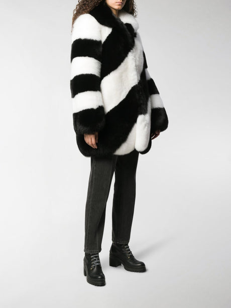 SAINT LAURENT Fur Diagonal Striped Mini Jacket