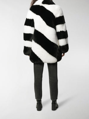 SAINT LAURENT Fur Diagonal Striped Mini Jacket