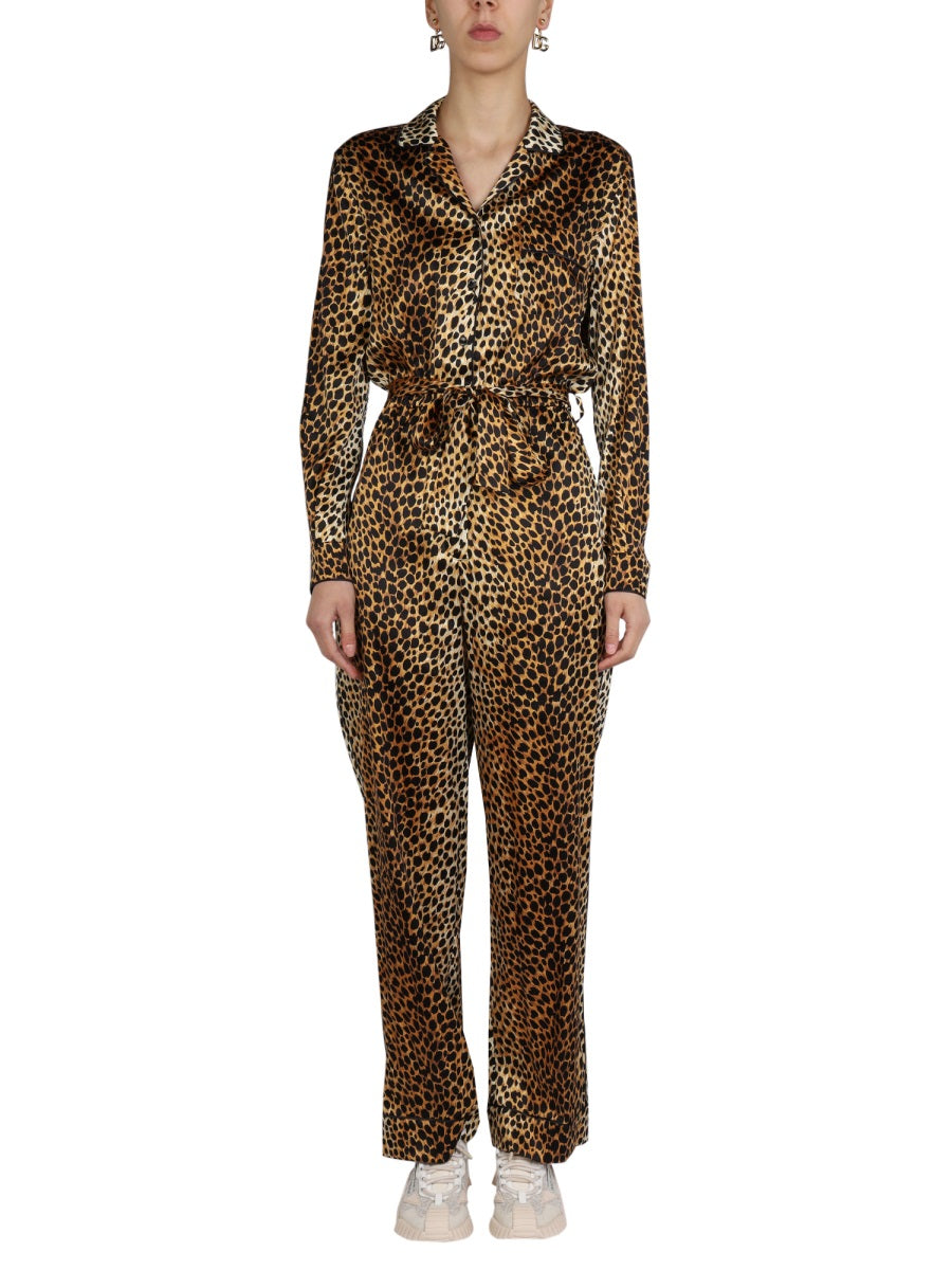 DOLCE & GABBANA Satin Animal Pattern Jumpsuit - Classic Collar