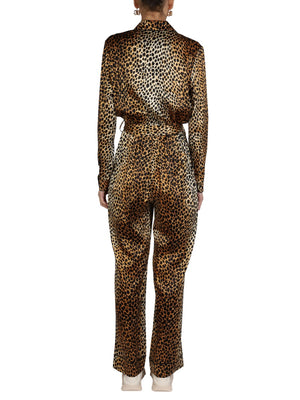 DOLCE & GABBANA Satin Animal Pattern Jumpsuit - Classic Collar