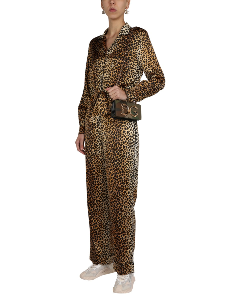 DOLCE & GABBANA Satin Animal Pattern Jumpsuit - Classic Collar