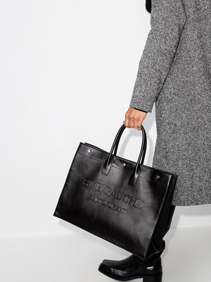 SAINT LAURENT Stylish Black Rive Gauche Print Tote Bag - FW23 Collection