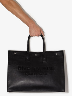 SAINT LAURENT Stylish Black Rive Gauche Print Tote Bag - FW23 Collection