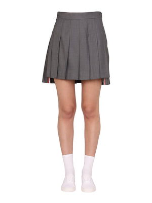 THOM BROWNE Pleated Mini Skirt with Side Button Closure