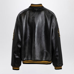 PRADA Vintage Leather Bomber Jacket with Patch Detail - Women’s FW24