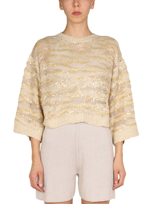 BRUNELLO CUCINELLI Perforated Mesh Sweater with Wide Sleeves