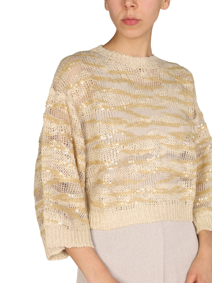 BRUNELLO CUCINELLI Perforated Mesh Sweater with Wide Sleeves